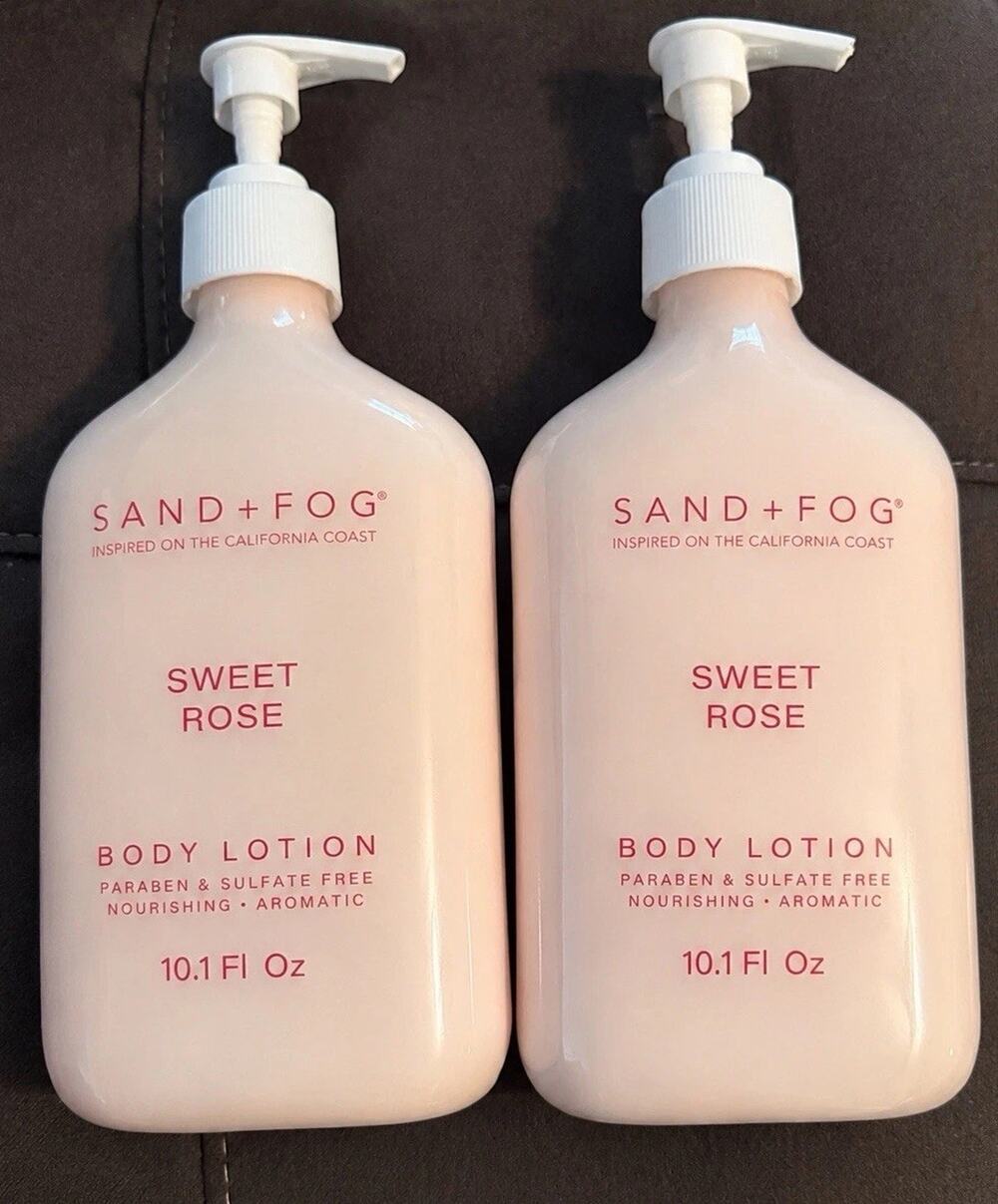 Sand + Fog Sweet Rose Body Lotion Glass Bottle 10.1 Oz X2 NEW